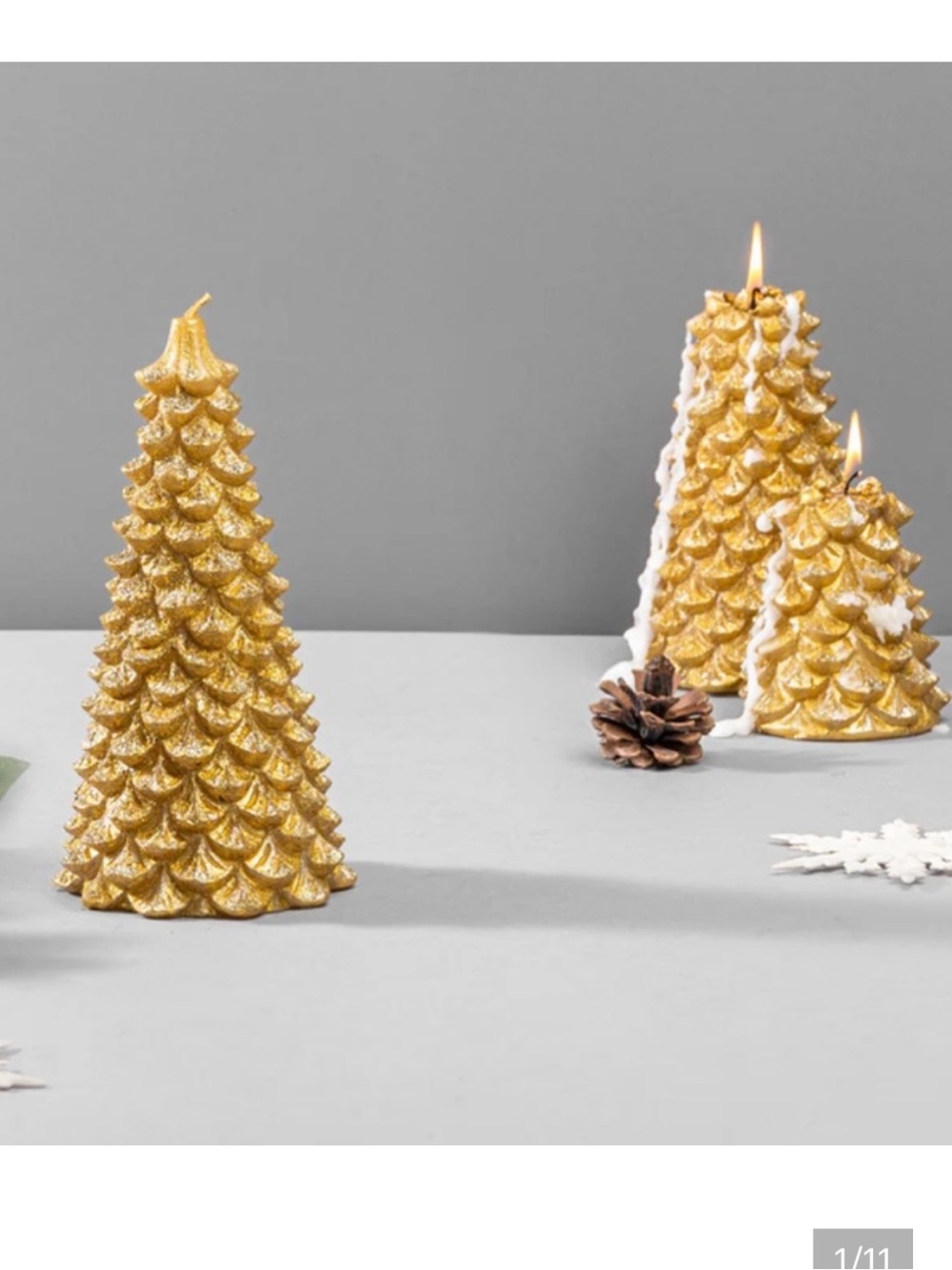 New Gold Winter Pine Christmas Tree Candle Glitter Festive Holiday Decor NWT